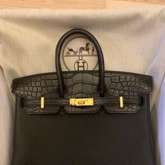 Rare Find ! Limited Collection ! Hermes Birkin 25 Black Touch Crocodile  Niloticus Lisse Rose Gold Hardware - The Attic Place