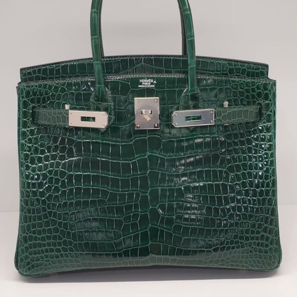 Hermès Birkin 30 Vert Fonce Crocodile Porosus Lisse Palladium Hardware