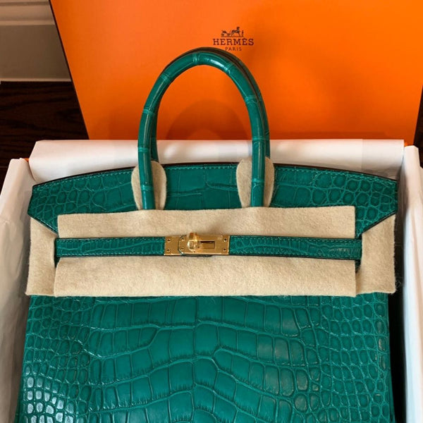 Hermès Birkin 25 Malachite Alligator Mississippi Matte Gold Hardware