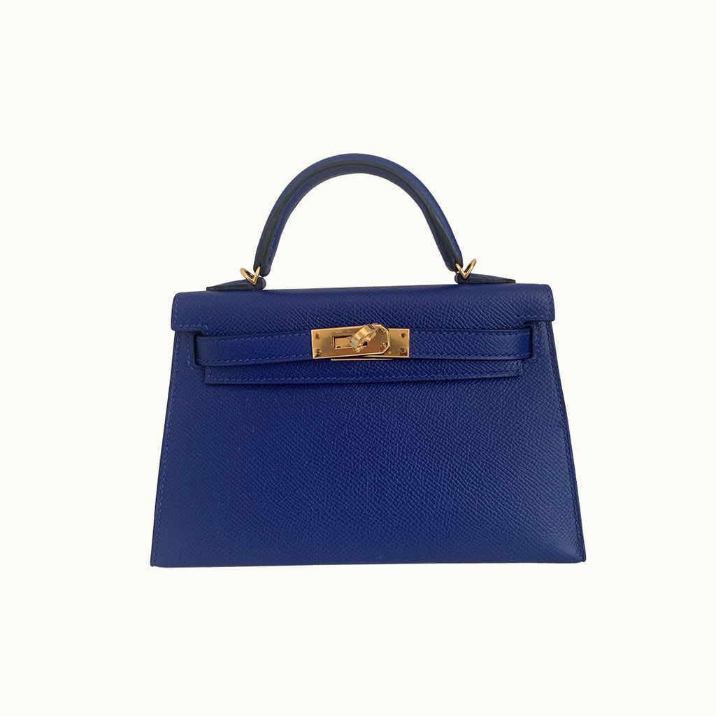 Hermès Mini Kelly 20 Blue Brume/Bleu Electric Epsom With Gold