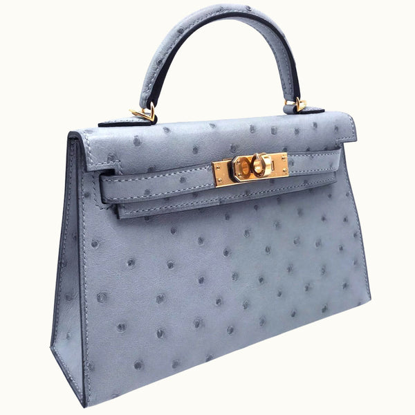 Hermès Mini Kelly II 20 Bleu Glacier Ostrich Gold Hardware