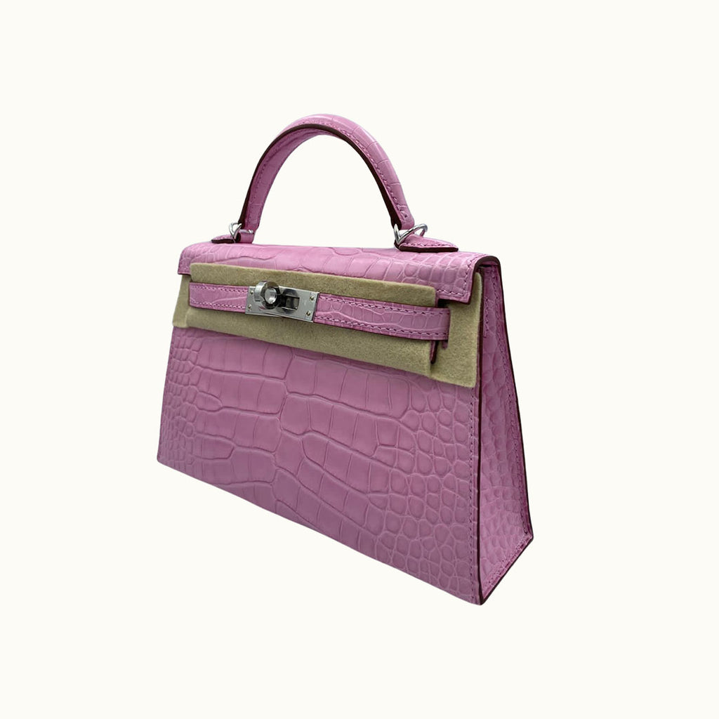 Hermes Kelly 20 Mini Sellier Rose Bubblegum Pink Alligator Mat