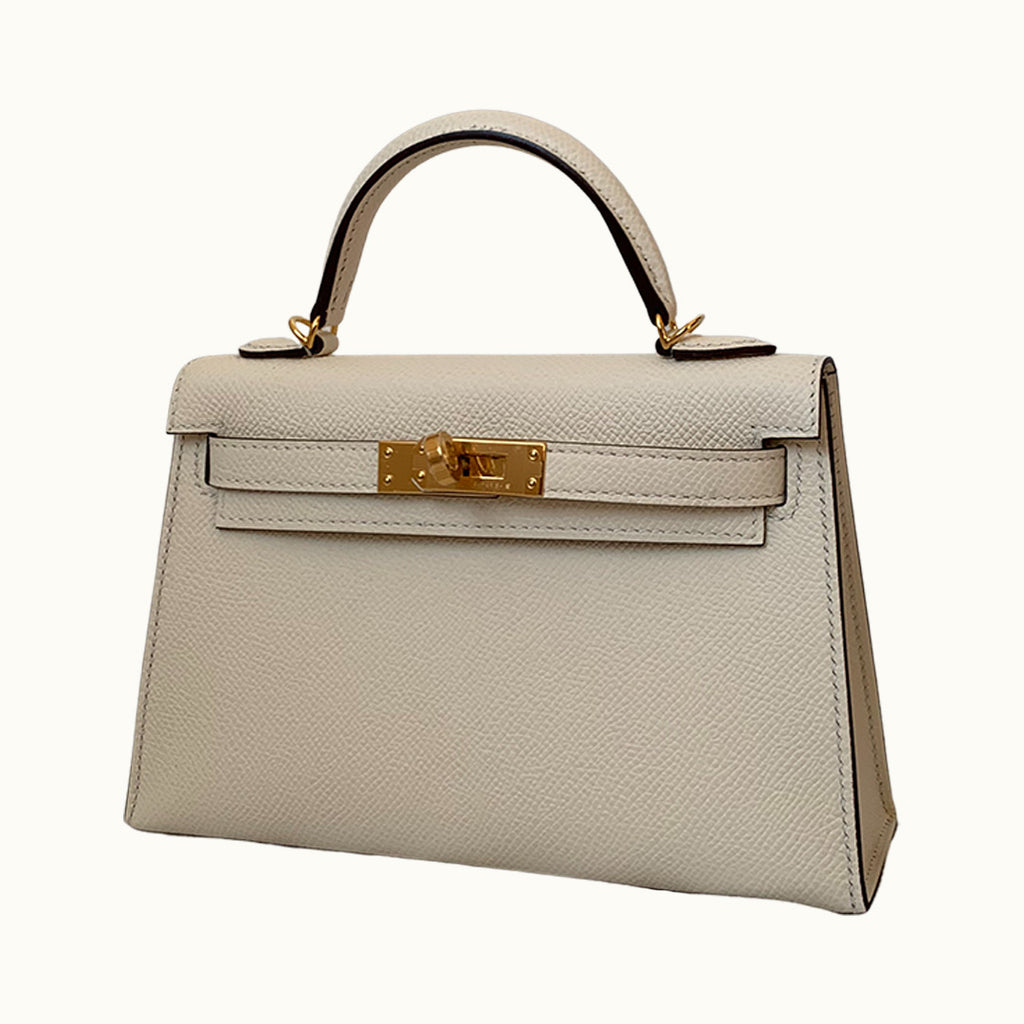 Hermes Personal Kelly bag mini Sellier Nata/ Vert criquet Epsom leather  Gold hardware