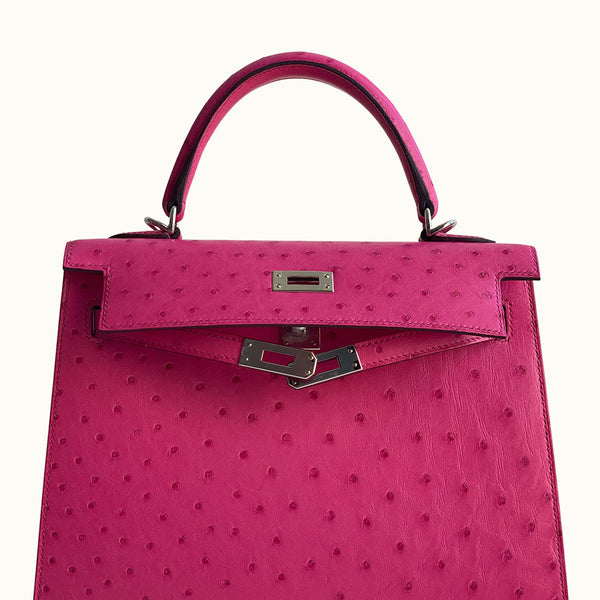 Hermès Kelly 28 Rose Tyrien Ostrich Palladium Hardware