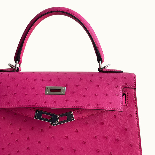 Hermès Kelly 28 Rose Tyrien Ostrich Palladium Hardware